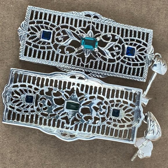 Hand Crafted Natural 1CT TW Apatite & Sapphire 925 Sterling Filigree Earrings - Picture 6 of 6